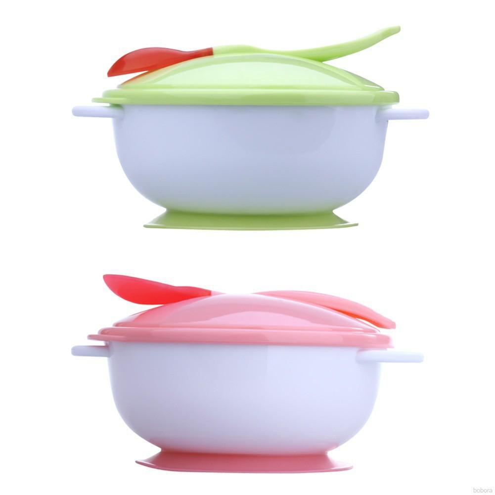 BOBORA Baby Feeding Bowl with Sucker and Temperature Sensing Spoon Dishes Slip-resistant Suction Cup Bowl