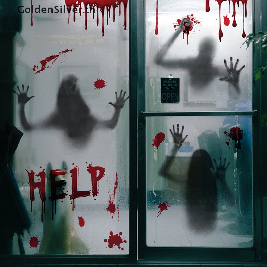 ภาพหน้าปกสินค้าGoldensilver สติกเกอร์กระจก ลายผีฮาโลวีน สยองขวัญ มือเลือด สําหรับติดตกแต่งผนังบ้าน จากร้าน goldensilver.th บน Shopee