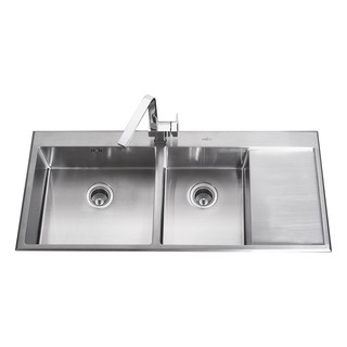 Embedded sink BUILT-IN SINK WITH 2 BOWLS &amp; 1 DRAINER MEX SCD1202 STAINLESS Sink device Kitchen equipment อ่างล้างจานฝัง