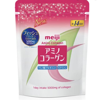 Meiji Amino Collagen 5000 mg. เมจิ คอลลาเจน อะมิโน คอลลาเจน 98 กรัมต่อถุง