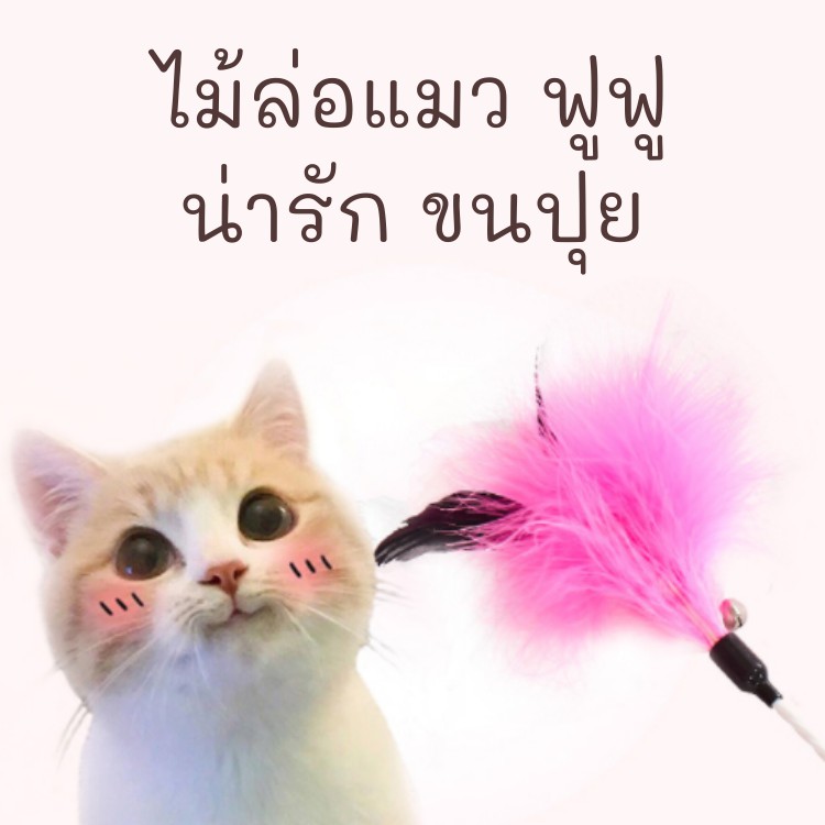 ไม้ล่อแมว-ไม้ตกแมว-ของเล่นแมว-ขนฟูฟ่อง-มีหูกระต่าย-ก้านอะคริลิคฟรุ๊งฟริ้ง-ของเล่นแมวราคาส่ง