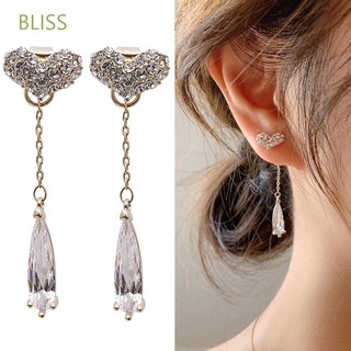 BLISS Ladies Heart Earrings Temperament S925 Silver Needle Drop Earrings Love Heart Elegant Tassel Korean Crystal Shiny Zircon Fashion Jewelry/Multicolor