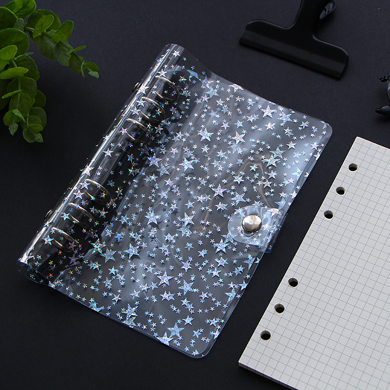 a5-a6-shiny-stars-transparent-notebook-cover-6-hole-loose-leaf-binder