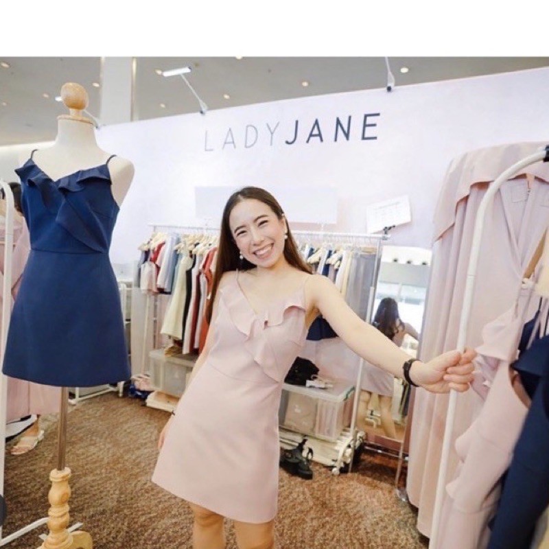 เดรสสายเดี่ยว-ระบายอก-lj114-ladyjanebrand-ladyjane-katie-dress-size-xs-สีกรม-สีน้ำเงิน-navy