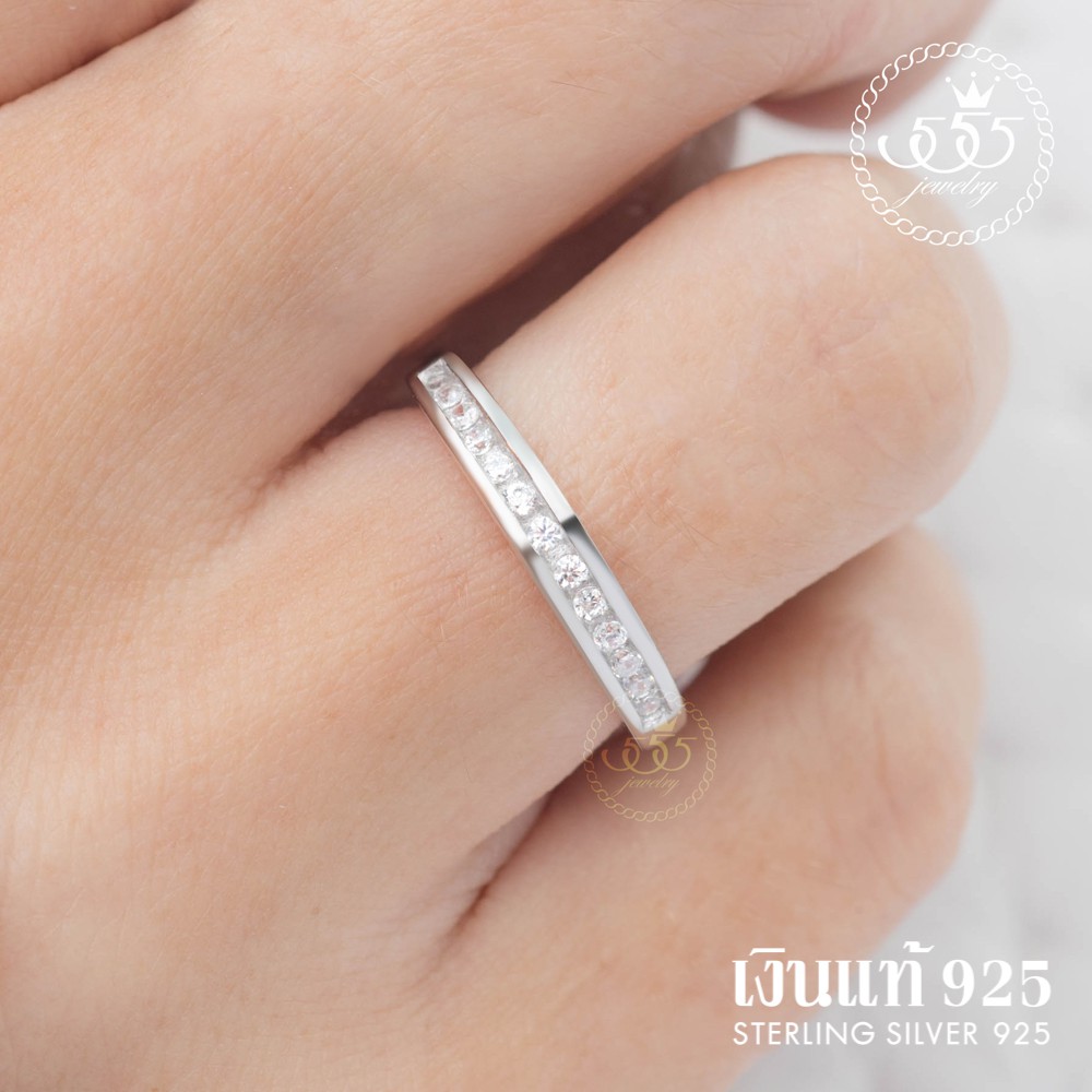 555jewelry-แหวนเงินแท้-silver-925-ดีไซน์แหวนแถวฝังล็อค-เพชรสวิส-รุ่น-md-slr024-slr-b1