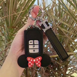 เคสกุญแจรถยนต์ HONDA ปลอกกุญแจ พวงกุญแจหนัง รุ่นกุญแจพับ  Key cover พร้อม กุญแจรถป้องกัน มินนี่ มิกกี้ สุดน่ารัก