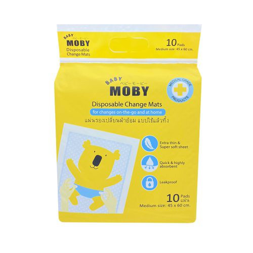 ภาพหน้าปกสินค้าแผ่นรองฉี่ moby disponsable pads ขนาด45x60 cm. ซึมซับเยี่ยม 10แผ่น/ห่อ จากร้าน thantip.kim บน Shopee
