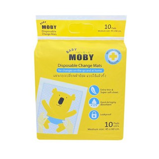 ภาพขนาดย่อของภาพหน้าปกสินค้าแผ่นรองฉี่ moby disponsable pads ขนาด45x60 cm. ซึมซับเยี่ยม 10แผ่น/ห่อ จากร้าน thantip.kim บน Shopee