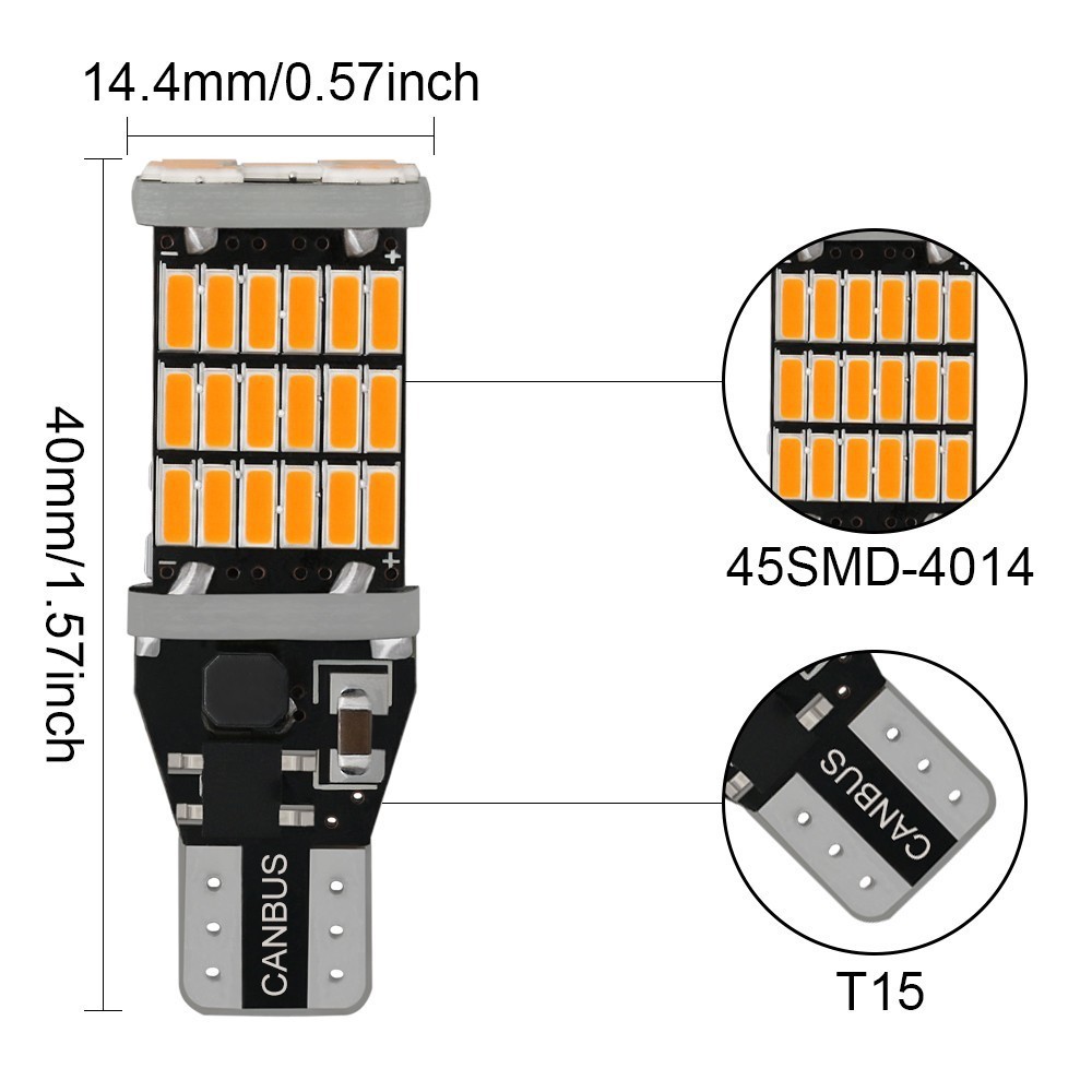 ภาพสินค้า2Pcs T15 Led Canbus 4014 ชิป 45 Smd หลอดไฟ Led จากร้าน zl.th บน Shopee ภาพที่ 5