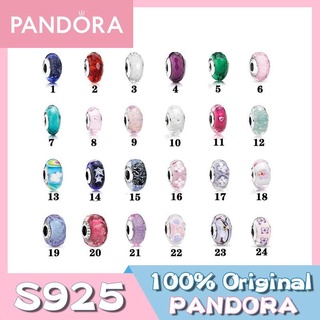 Pandora สร้อยข้อมือเงิน 925 ประดับลูกปัดแก้วมูราโน่ สีชมพู เขียว ฟ้า แดง ของขวัญวันเกิด สําหรับสุภาพสตรี DIY p825