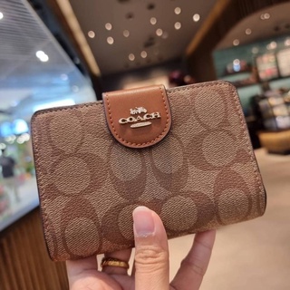 📮ส่งฟรี ‼️ COACH C0082 MEDIUM CORNER ZIP WALLET IN SIGNATURE CANVAS