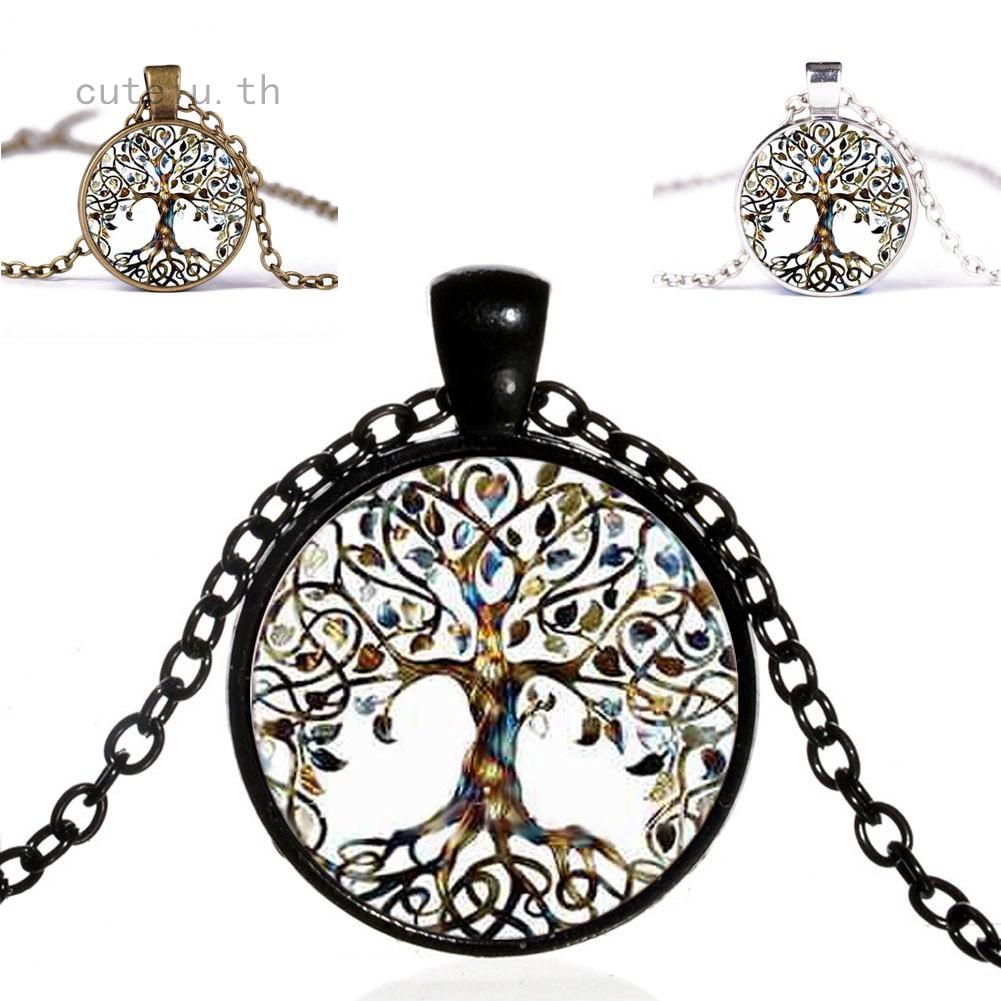 Vintage Natural Crystal Quartz Gemstone Tree of Life Pendant Necklace Jewelry Gifts