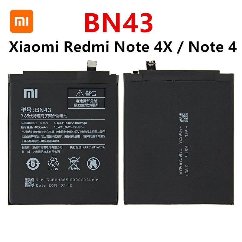BN43แบตเตอรี่4000MAh สำหรับ Xiaomi Redmi หมายเหตุ4X/หมายเหตุ4 Global ...