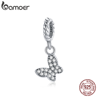 Bamoer 100% Silver 925 Pendant Plated Platinum with Butterfly Shape For Bracelet DIY Cubic Zircon Charm Jewellery SCX121