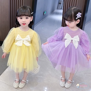 ชุดเดรสกระโปรงพลีท แต่งลูกไม้ ติดโบว์น่ารัก สไตล์เจ้าหญิง สําหรับเด็กผู้หญิง วัยหัดเดิน
