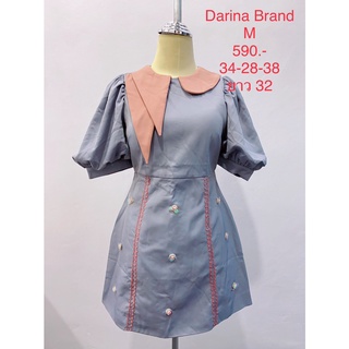 เดรสสั้น เดรสแขนพองสีฟ้าอมเทา DARINA BRAND SIZE M