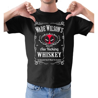 [100% Cotton] Wanyg เสื้อยืดแขนสั้น พิมพ์ลาย Wade Wilsons Whiskey Dead Pool สีดํา สไตล์คลาสสิก ของขวัญวันพ่อ สําหรับผู้ช