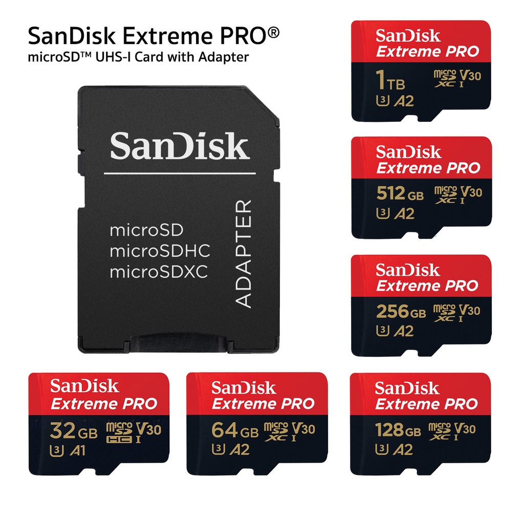 มุมมองเพิ่มเติมของสินค้า SanDisk Extreme Pro Micro SD Card 5K SDXC 32GB 64GB 128GB Speed R/W 200/90MB/s* (SDSQXCD) เมมโมรี่ การ์ด Gopro11 Drone