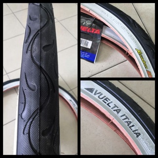 ยางนอก 26x2.125 ขอบขาว ลายกึ่งเรียบ Vuelta อิตาเลีย ใช้กับล้อ 26" เสือภูเขา สุดคลาสสิค