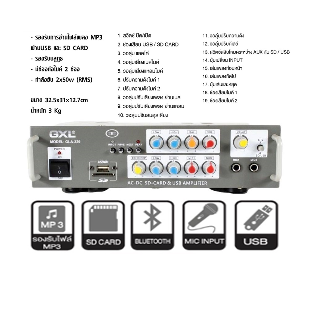 gxl-รุ่น-gla-329-แอมป์บ้าน100wแอมป์ขยาย-เพาเวอร์แอมป์ขยาย-แอมป์คาราโอเกะ-เครื่องขยายเสียง-รองรับ-usb