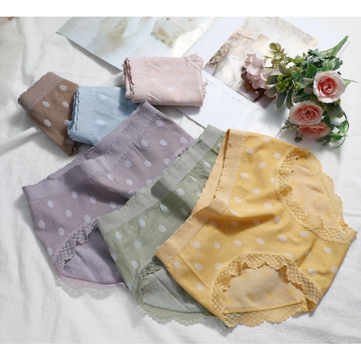 สินค้าพร้อมส่งจากไทย-angle-bra-n449-กางเกงลายจุด-สินค้าคุณภาพดี-ขอบขาลูกไม้-น่ารัก-นุ่มสบาย