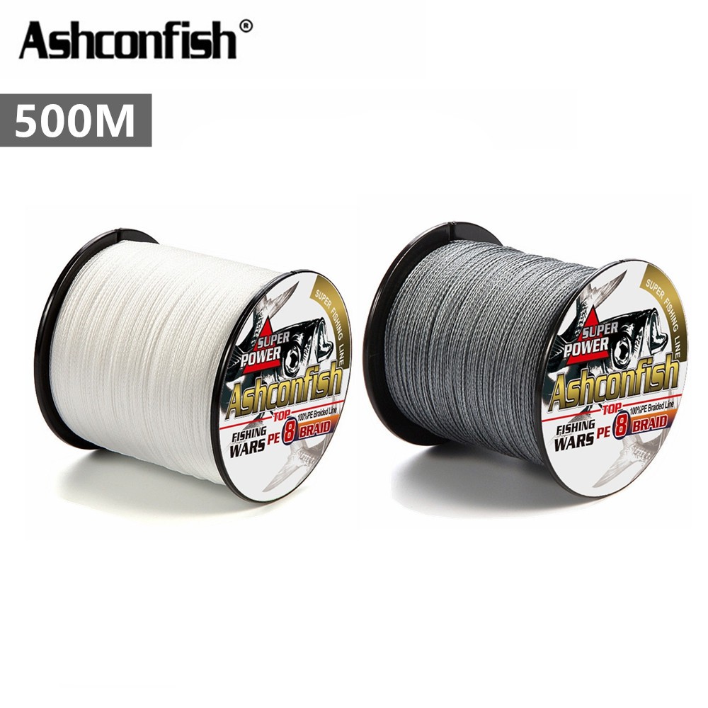 ashconfish-สาย-pe-ถัก8-เส้น-ยาว-500เมตร-dyneema-สาย-pe-x8-สายเบ็ดตกปลา-สีขาว-สีเทา