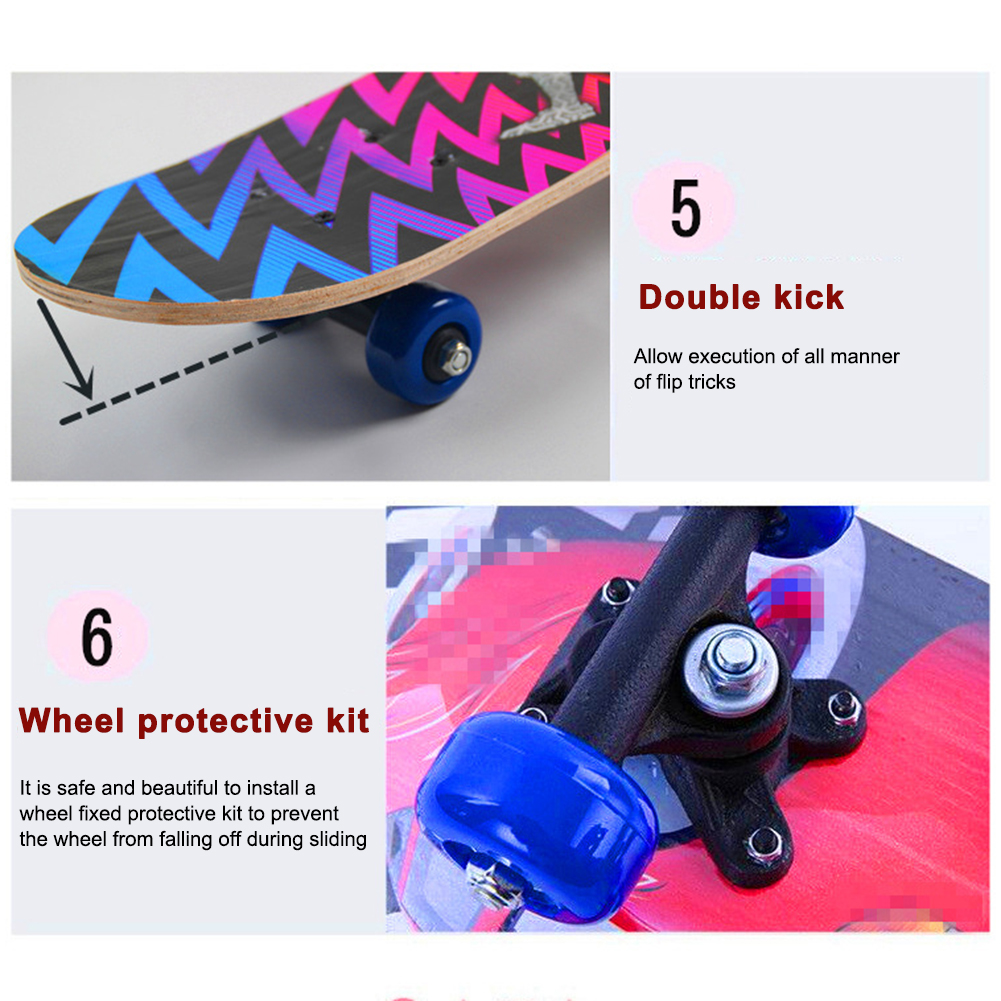 ภาพสินค้าสเก็ตบอร์ด Double Kick 7-Layer Maple Deck Skateboard for Kids Beginners จากร้าน z523hklwj3 บน Shopee ภาพที่ 6
