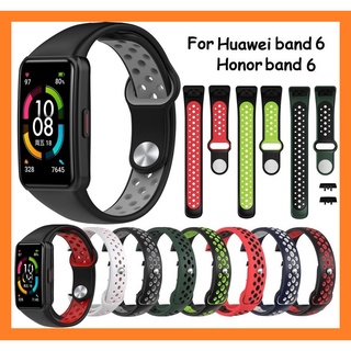 สินค้า Huawei Band 6 Strap Soft Silicone Breathable Sport Huawei band 6 pro , Honor Band 6 Replacement Strap Two-Color Smart Watchband Bracelet for huawei band6 / honor band 6 Watch Strap Wristband