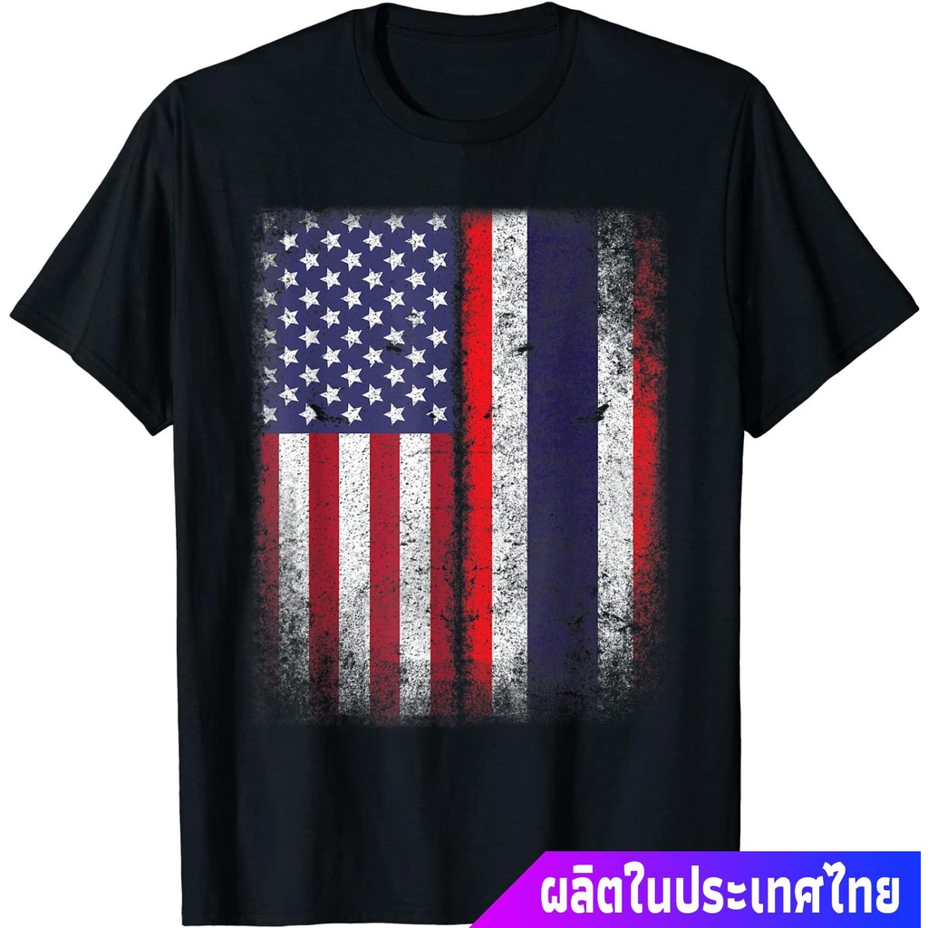 แขนสั้นโอเวอร์ไซส์เสื้อยืดสีพื้น-thai-american-flag-t-shirt-thailand-usa-gift-america-pride-discount-thailand-flags-3xl