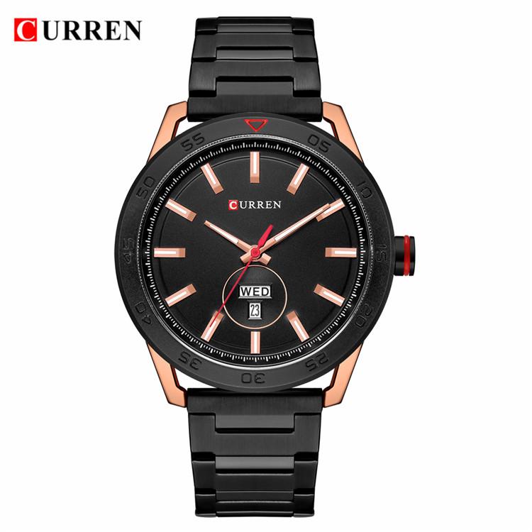 CURREN Watches for Men Casual Style Clock Date Quartz Wrist Watch with Stainless Steel Classic Design Round Dial 44 mm