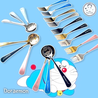 ช้อน-ส้อมโดราเอม่อน Doraemon สแตนเลสเกรด304 เนื้อหนา4มิล ช้อนส้อมงานดี มีหลายสีให้เลือก