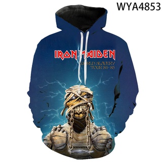 ใหม่ เสื้อฮู้ดดี้ แขนยาว แบบสวมหัว พิมพ์ลาย Iron Maiden 3D แฟชั่นสไตล์สตรีท สําหรับผู้ชาย ผู้หญิง