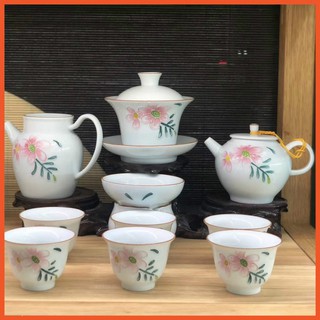 สินค้าพร้อมส่ง ชุดแก้วน้ำชา ถ้วยน้ำชายกเซท ถ้วยน้ำชาหลายดอก นำเข้า 手彩红花