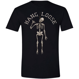 เสื้อยืด ผ้าฝ้าย ทรงหลวม พิมพ์ลายโครงกระดูก Shaka Sign Surfer Skeleton Gothic สไตล์ฮาโลวีน สําหรับผู้ชาย WE564RET9761