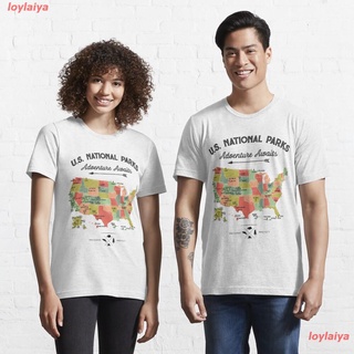 loylaiya เยลโลว์สโตน ละครอเมริกัน เสื้อพิมพ์ลาย National Park Map Vintage T Shirt - All 59 National Parks Gifts T-shirt