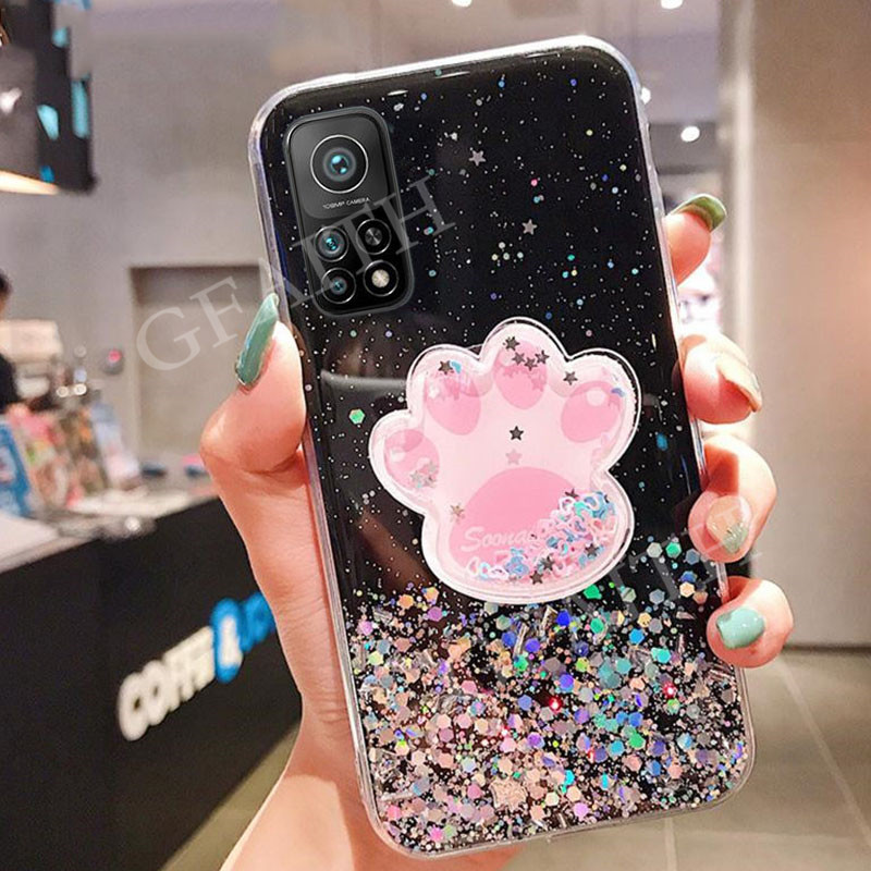 เคสโทรศัพท์-xiaomi-mi-10t-pro-mi10t-5g-2020-phone-case-softcase-transparent-bling-back-cover-with-cat-claw-bracket-stand-holder-casing