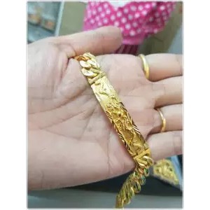 ใหม่-สร้อยข้อมือชุปทอง-24k-99-9-เคลือบแก้ว-เลทลายมังกร-น้ำหนัก-2-บาท