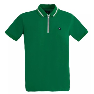 BROWNE &amp; CO. เสื้อโปโล คอตตอน สีเขียว ปกคอแต่งผ้าทอ แต่งซิป รุ่น LPT008-1-GR
