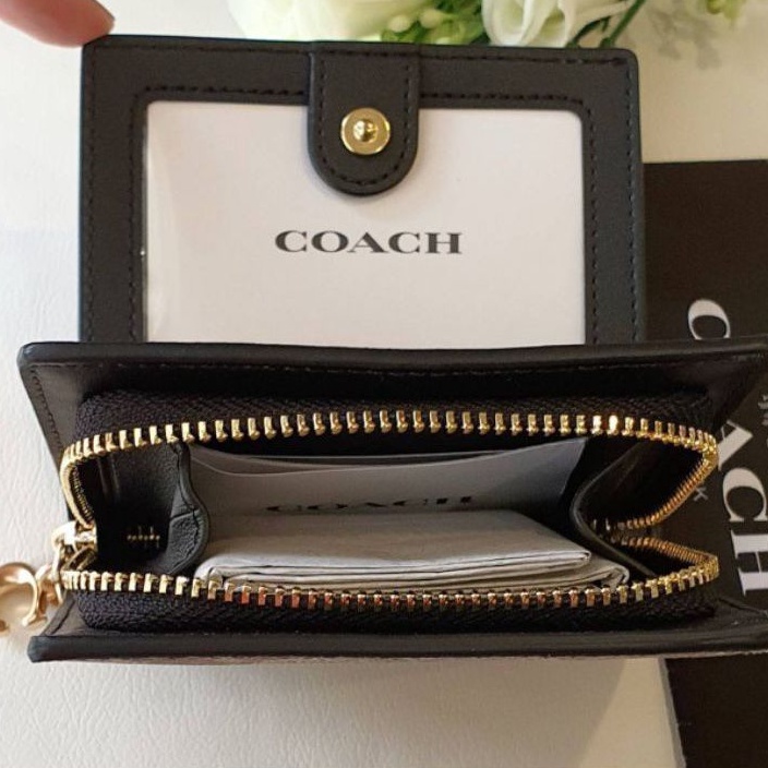 สด-ผ่อน-กระเป๋าใส่บัตร-สีน้ำตาล-ใส่แบงค์ได้-coach-c3309-snap-wallet-in-signature-canvas
