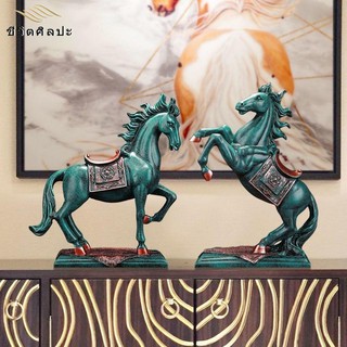 วัสดุเซรามิค โมเดลม้าสไตล์มินิมอล โมเดลม้ายกขาคู่สีทอง โมเดลฝูงม้าวิ่ง รูปปั้นม้าทองเหลือง งานฝีมือ สําหรับตกแต่งโต๊ะ