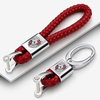 สินค้า 2PCS/set Fashion Metal+Leather Car Key Chain Key Ring Keyring For PORSCHE MACAN