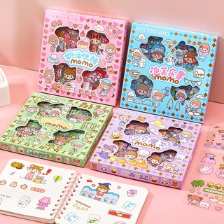 สติกเกอร์ใส ลายการ์ตูนเด็กผู้หญิงน่ารัก กันน้ํา ไร้รอยต่อ สําหรับตกแต่งสมุดภาพ DIY จํานวน 100 แผ่น ต่อกล่อง