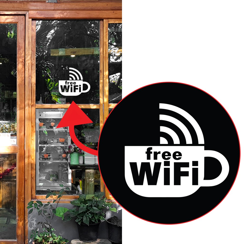 stk051-สติ๊กเกอร์ร้านกาแฟ-free-wifi-ขนาด-20x18-cm-ทนแดดทนฝน100