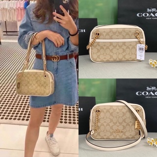 🎀 (สด-ผ่อน) กระเป๋าสะพาย เบจลายซี 10.5 นิ้ว C8149 CAMMIE CHAIN SHOULDER BAG IN SIGNATURE CANVAS