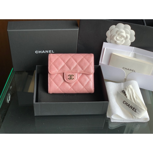 New chanel small flap wallet GHW Irridescent pearly pink caviar
