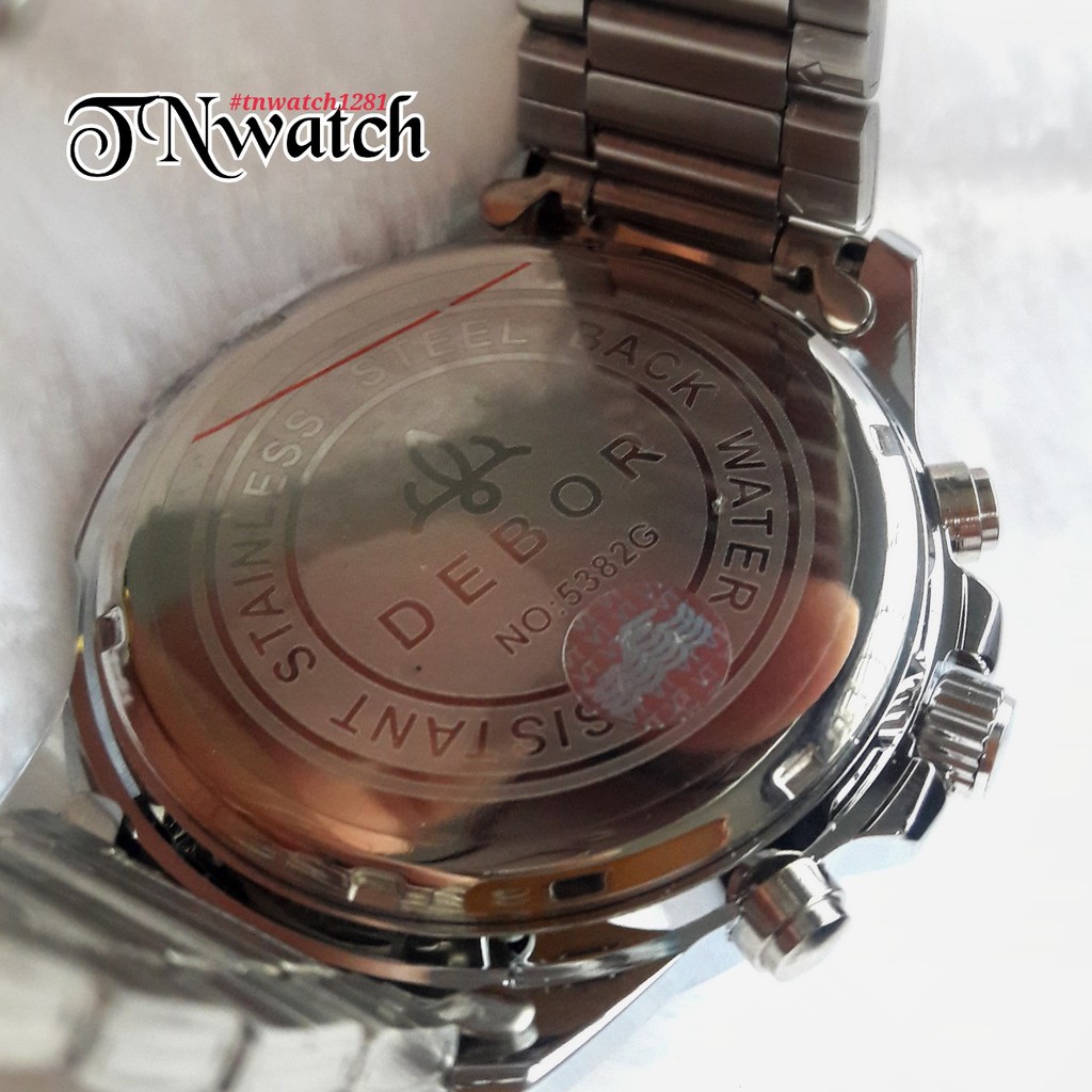 DEBOR รุ่น DE-5382G นาฬิกาผู้ชายระบบควอทต์พร้อมกล่อง หน้าปัดดำทอง ...