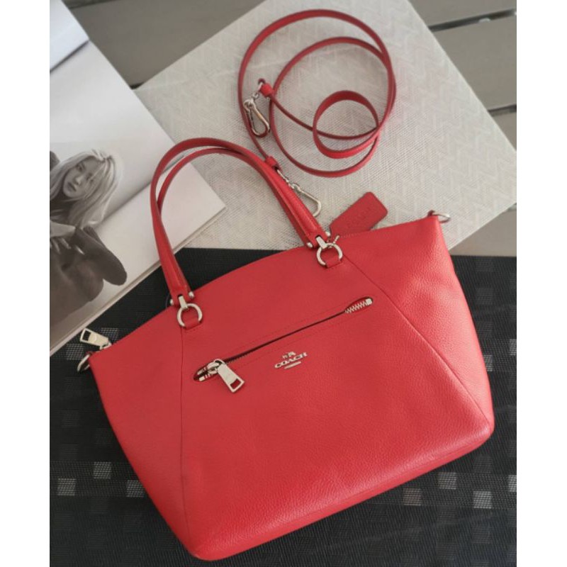 สด-ผ่อน-พัดหนัง-สีแดง-true-red-13-นิ้ว-อะไหล่เงิน-34340-coach-prairie-satchel-sv-true-red