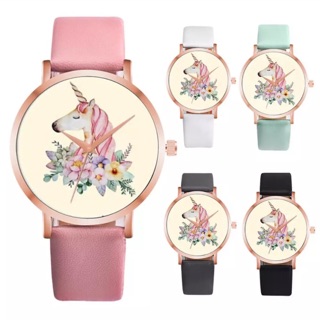 🚒ส่งฟรี!!! นาฬิกาแฟชั่นม้ายูนิคอร์น 2018 New Fashion Watches Women Ladies Unicorn Pattern Leather