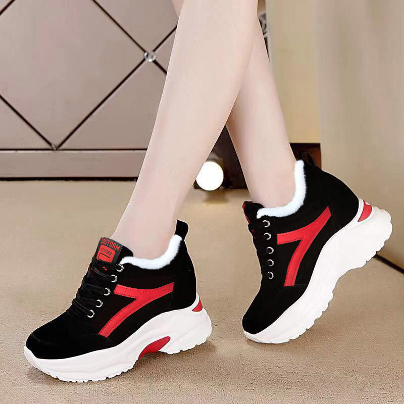 รองเท้าผ้าใบผู้หญิง-รองเท้าลำลองแฟชั่น-ที่มีน้ำหนักเบาระบายอากาศได้ลื่น-สีดำสีแดงสีขาว