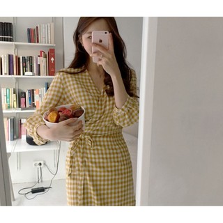 (Preorder) Plaid Printed  Dress Korea Style